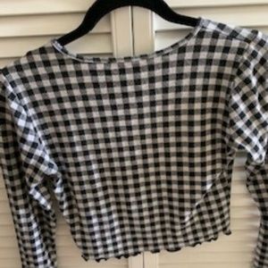 Gingham Print Lettuce Edge Long Sleeve